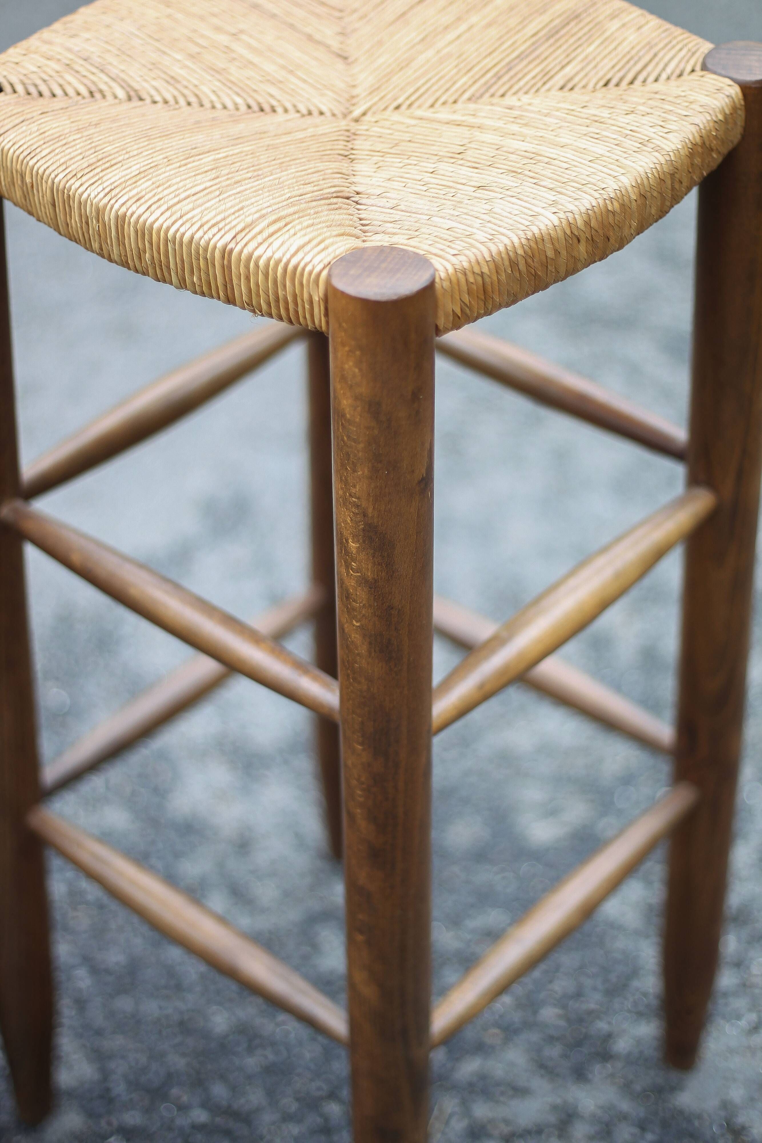 Pair of bar stools, wooden and straw stool, vintage bar stool, vintage stool, decoration