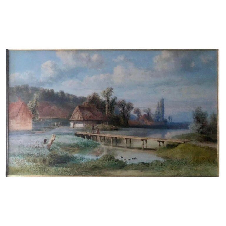 Pierre Girard, Paysage de campagne, watercolour, 1854