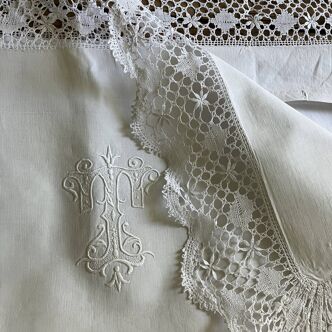 Old linen, pillowcase, monogram T