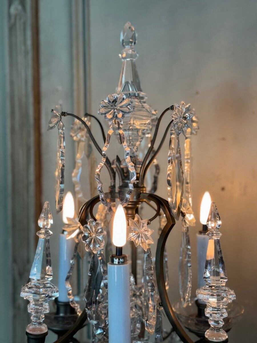 Pair of bronze and cut crystal girandoles circa 1900