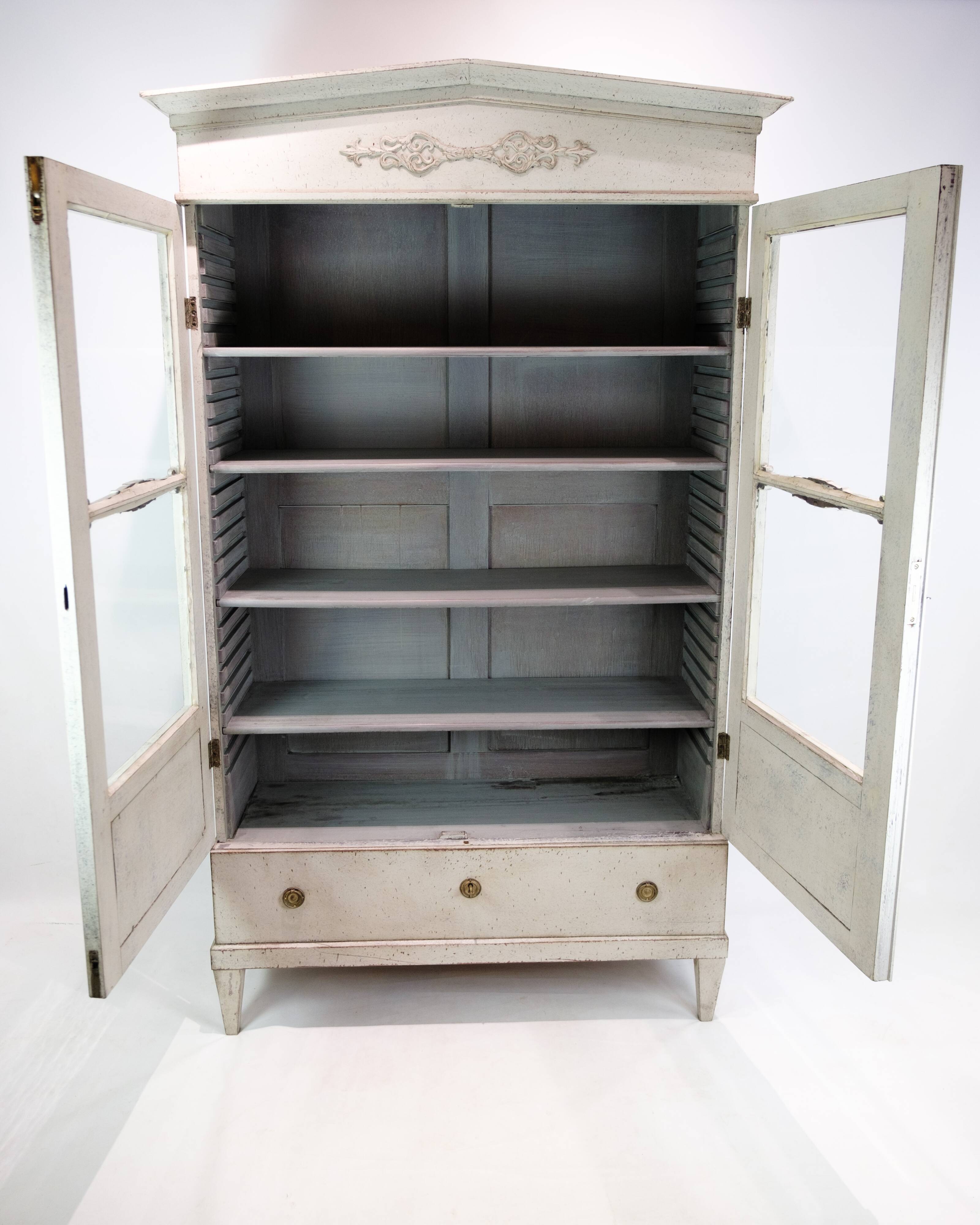 Glass Cabinet From The Gustavian Period Painted In Grey From 1810s