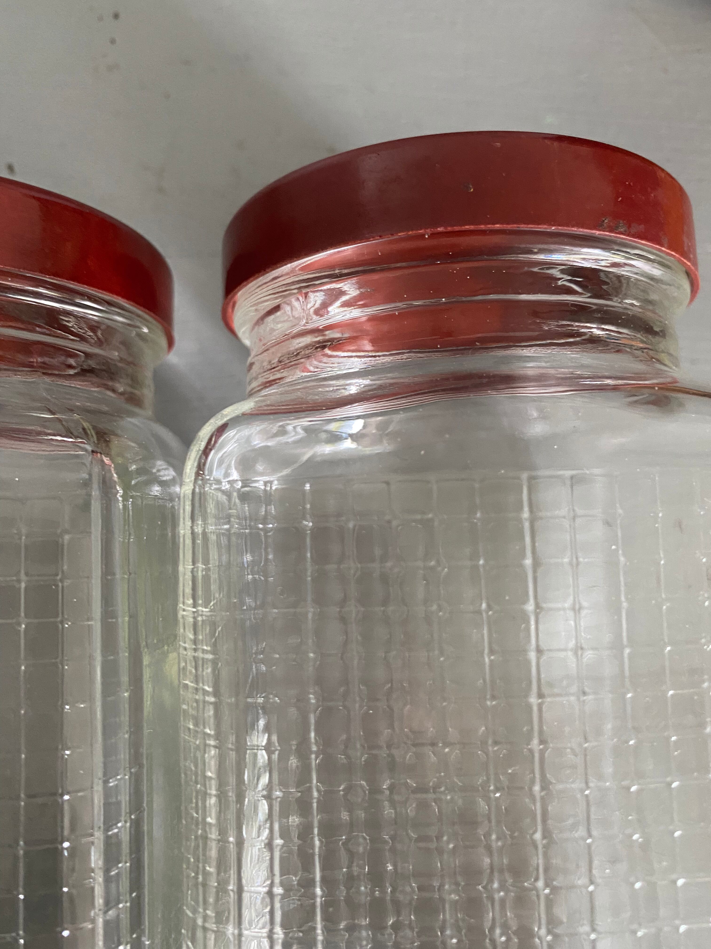 Trio bocaux verre quadrillé bouchon vintage