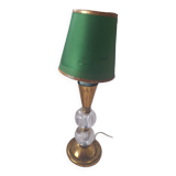 Glass and copper table lamp.