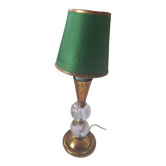 Glass and copper table lamp.
