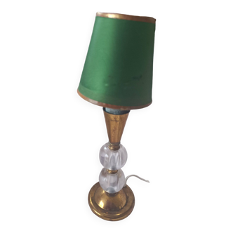 Glass and copper table lamp.