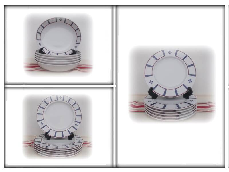 18 Basque blue and red porcelain plates with Basque crpix