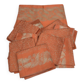 Coral butterfly tablecloth and 12 napkins