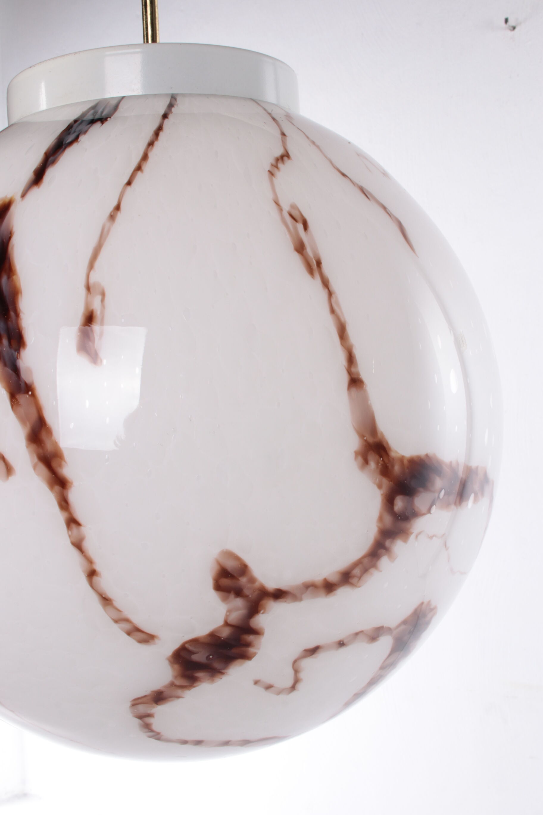 Vintage Hanging lamp Hollywood Regency style with white mixed glass ball.