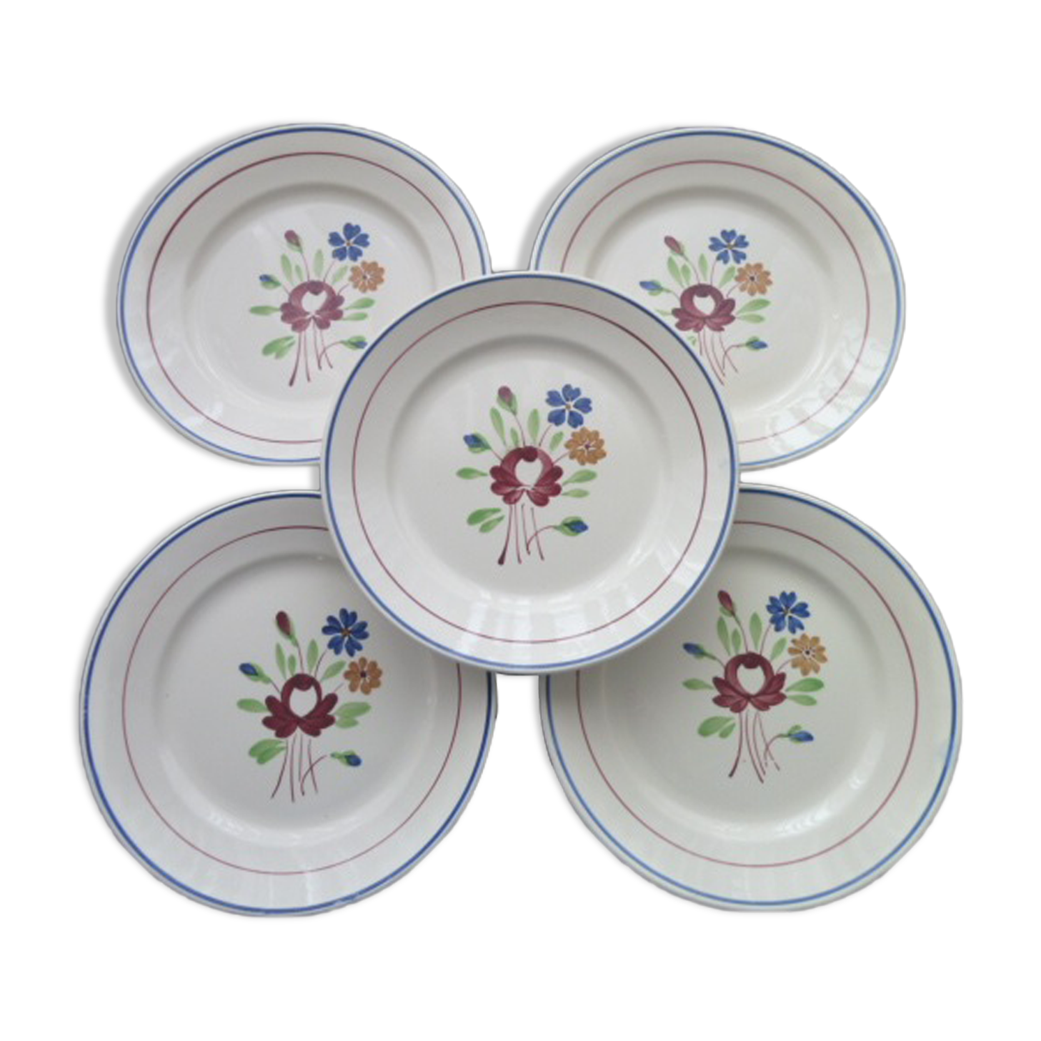Set de 5 assiettes plates en faïence de Lunéville KG  Modèle Chantilly