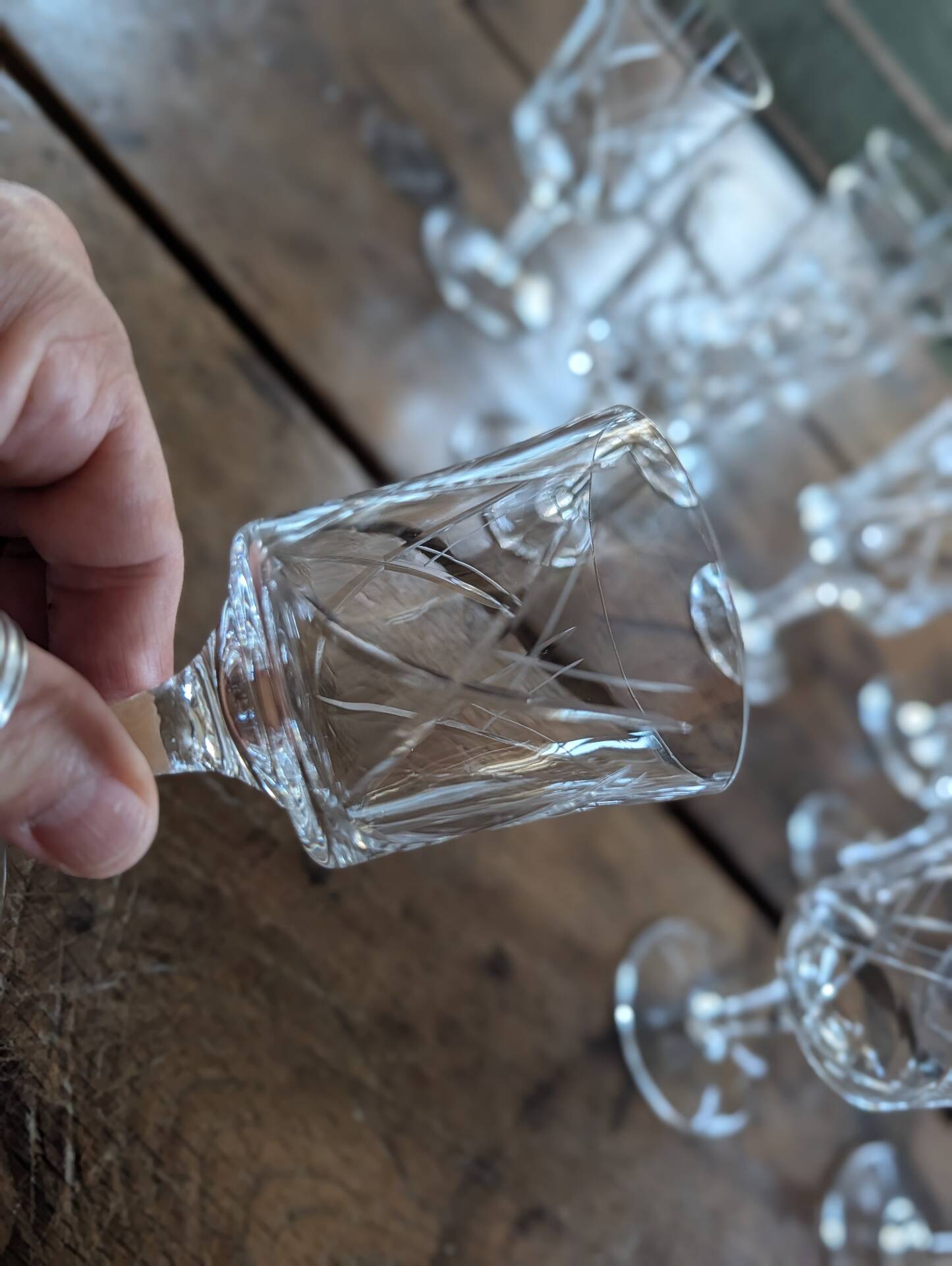 12 cut crystal glasses on stems – 1930s-1950s
