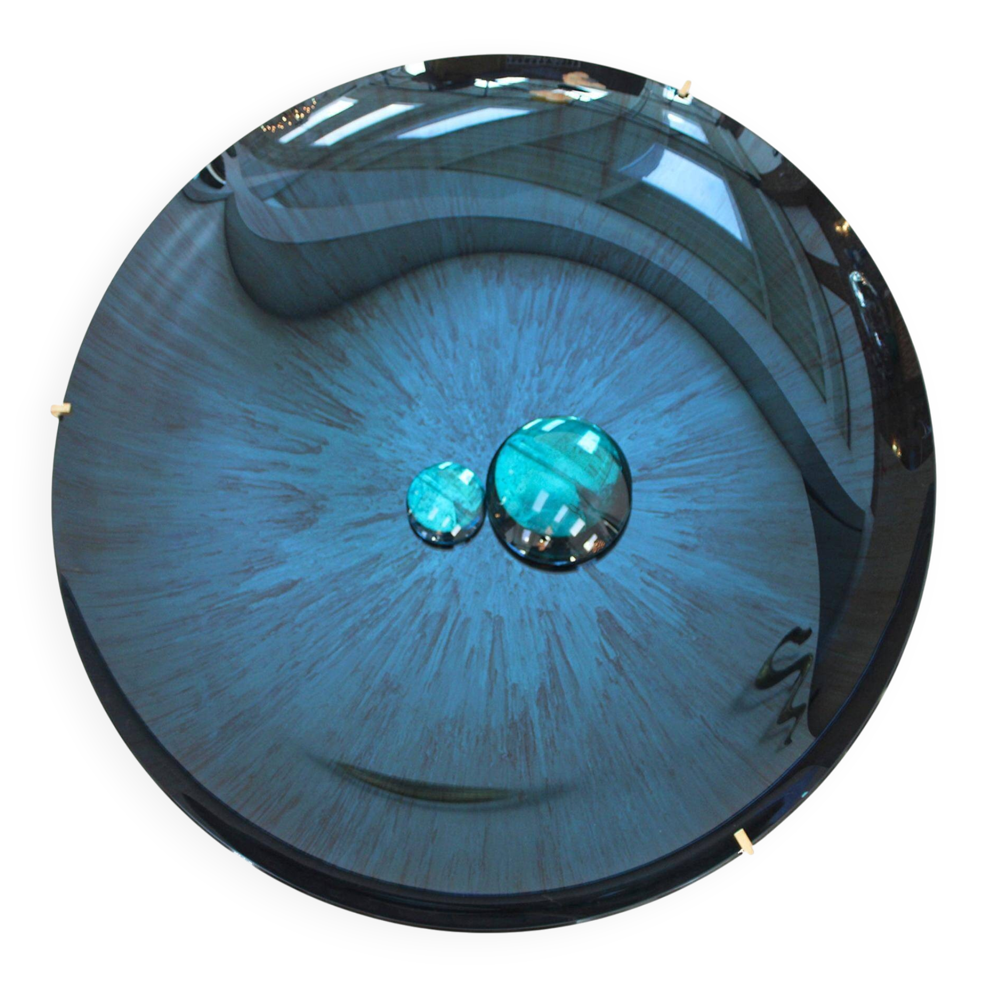 Contemporary Sculptural Concave Round Mirror in Blue, Made in France