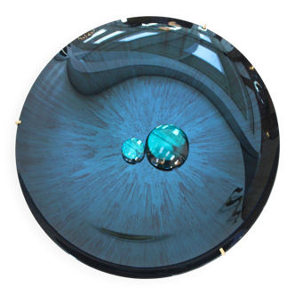 Contemporary Sculptural Concave Round Mirror in Blue, Made in France