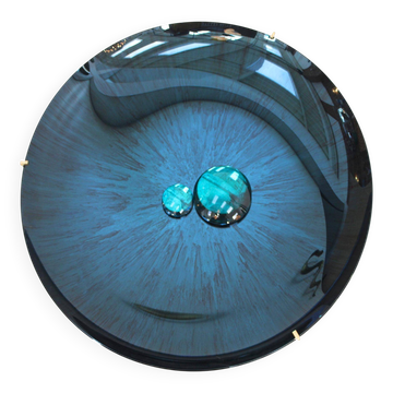 Contemporary Sculptural Concave Round Mirror in Blue, Made in France