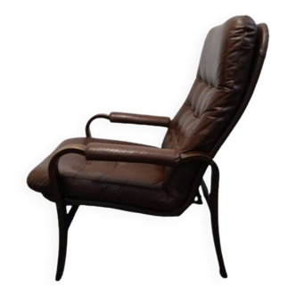 Fauteuil en cuir du milieu du siècle