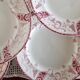 Longwy 6 dinner plates model Rambouillet pink flowers on cream background