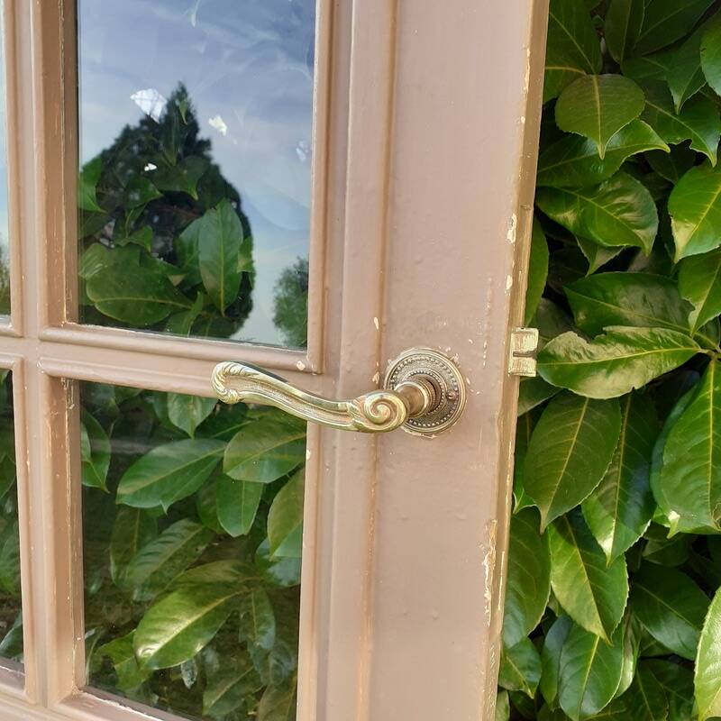 Old moulded glass communication door 221x83cm 15 small panes
