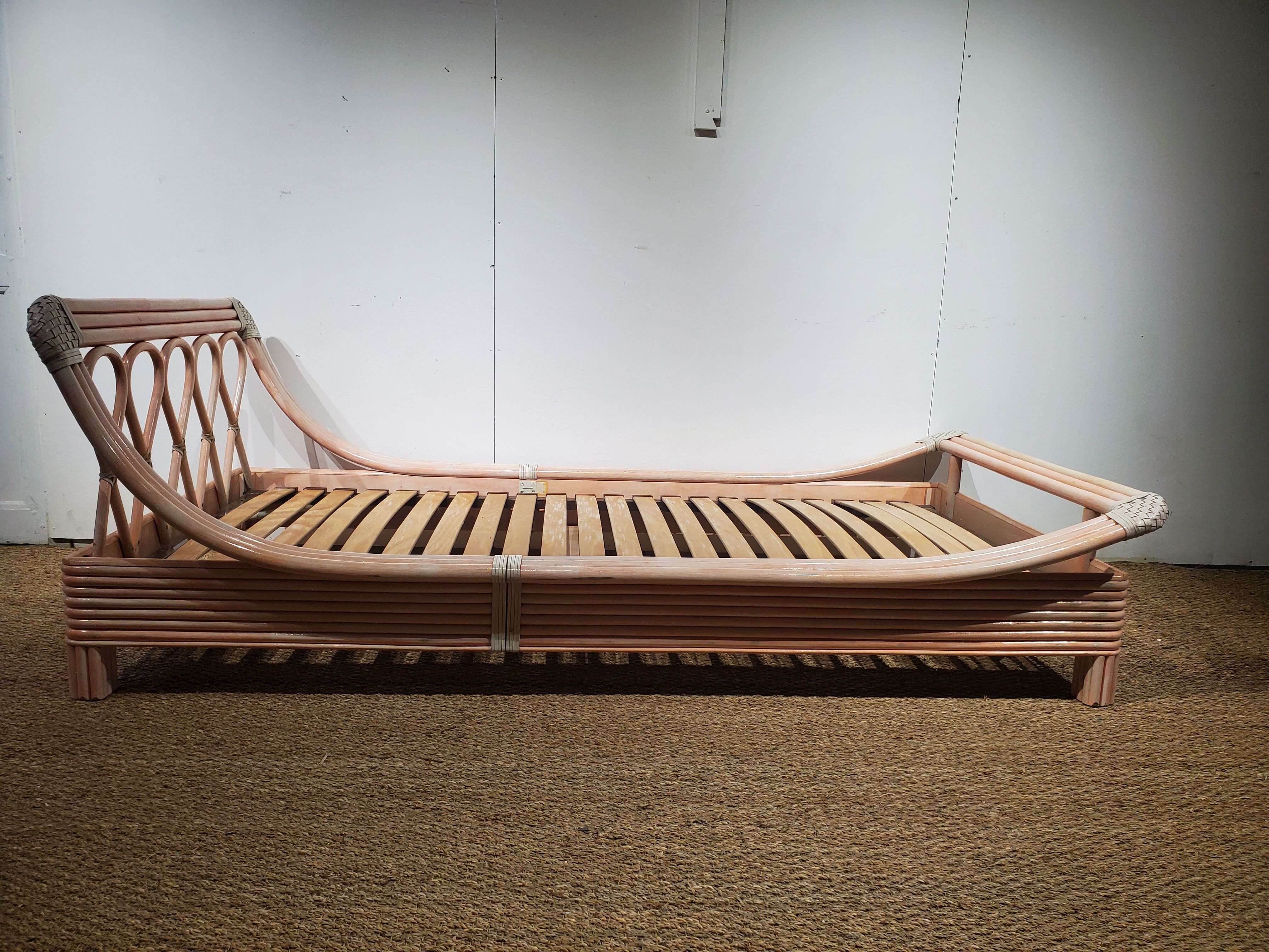 Pink rattan bed and bedside table set