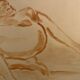 Signed painting monochrome watercolor female portrait "reclining study"