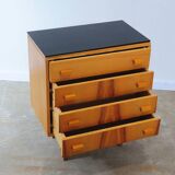 Mid-century bedside tables with ash veneer and black glass by František Mezulánik, Nový Domov, Czechoslovakia, 1970s.