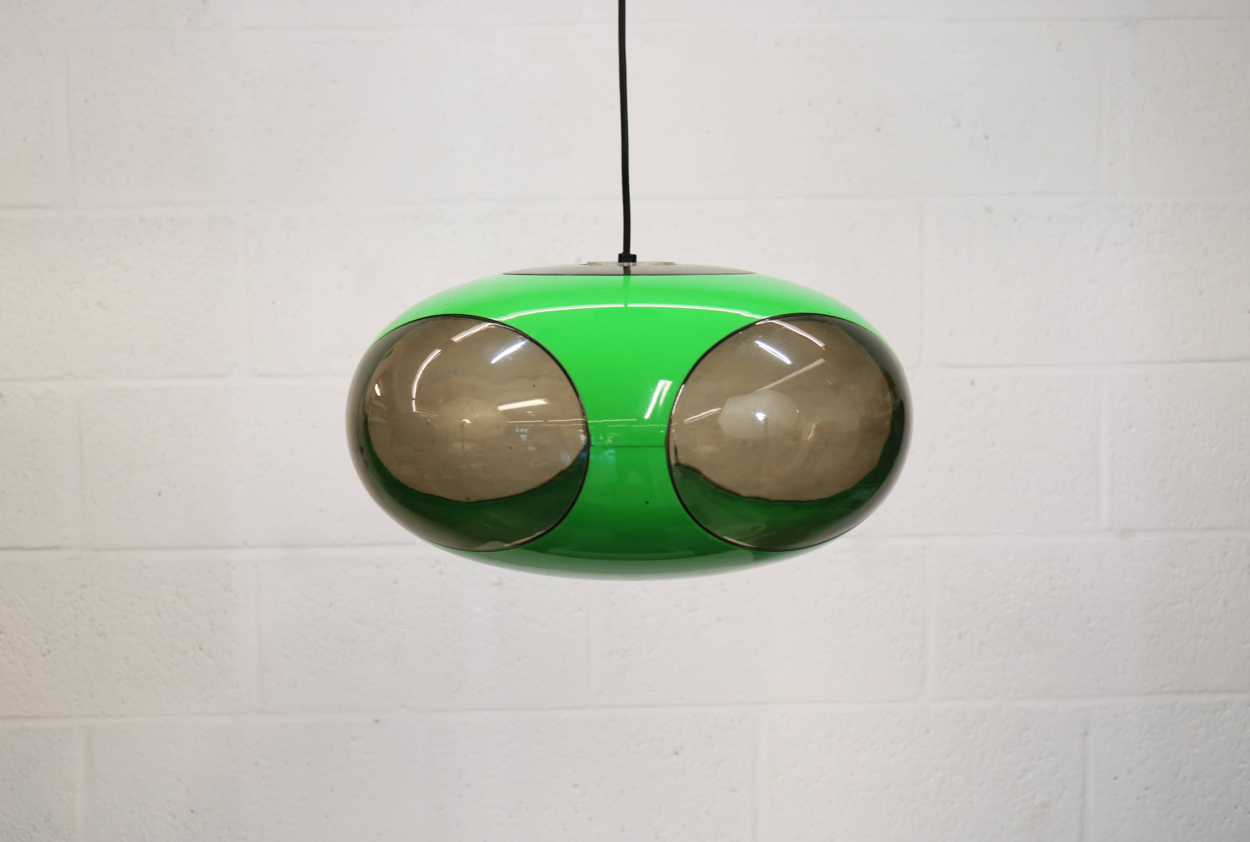Massive Belgium Space Age UFO Lamp, Green Mid-Century Modern Lighting