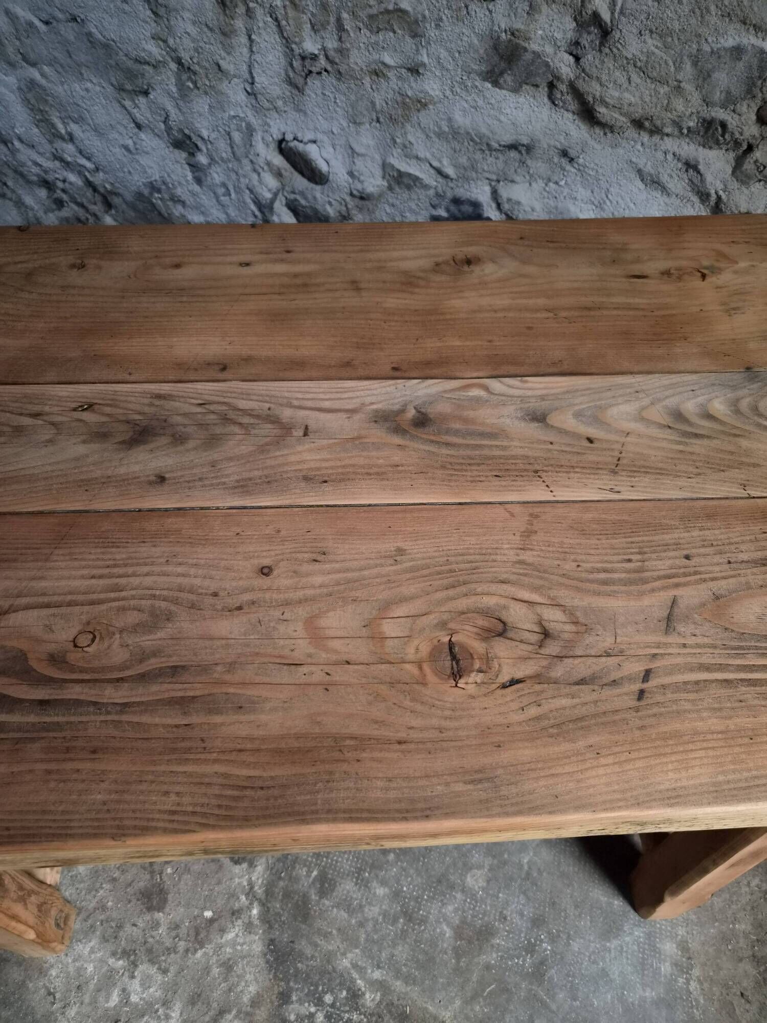 Vintage pine kitchen table or desk with two drawers – 1950s