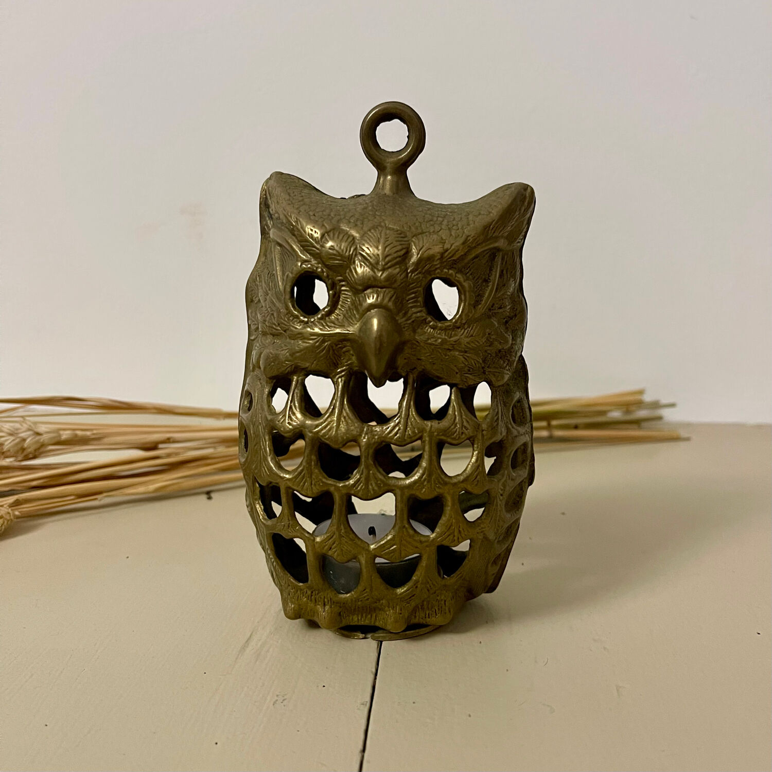 Brass owl tealight holder