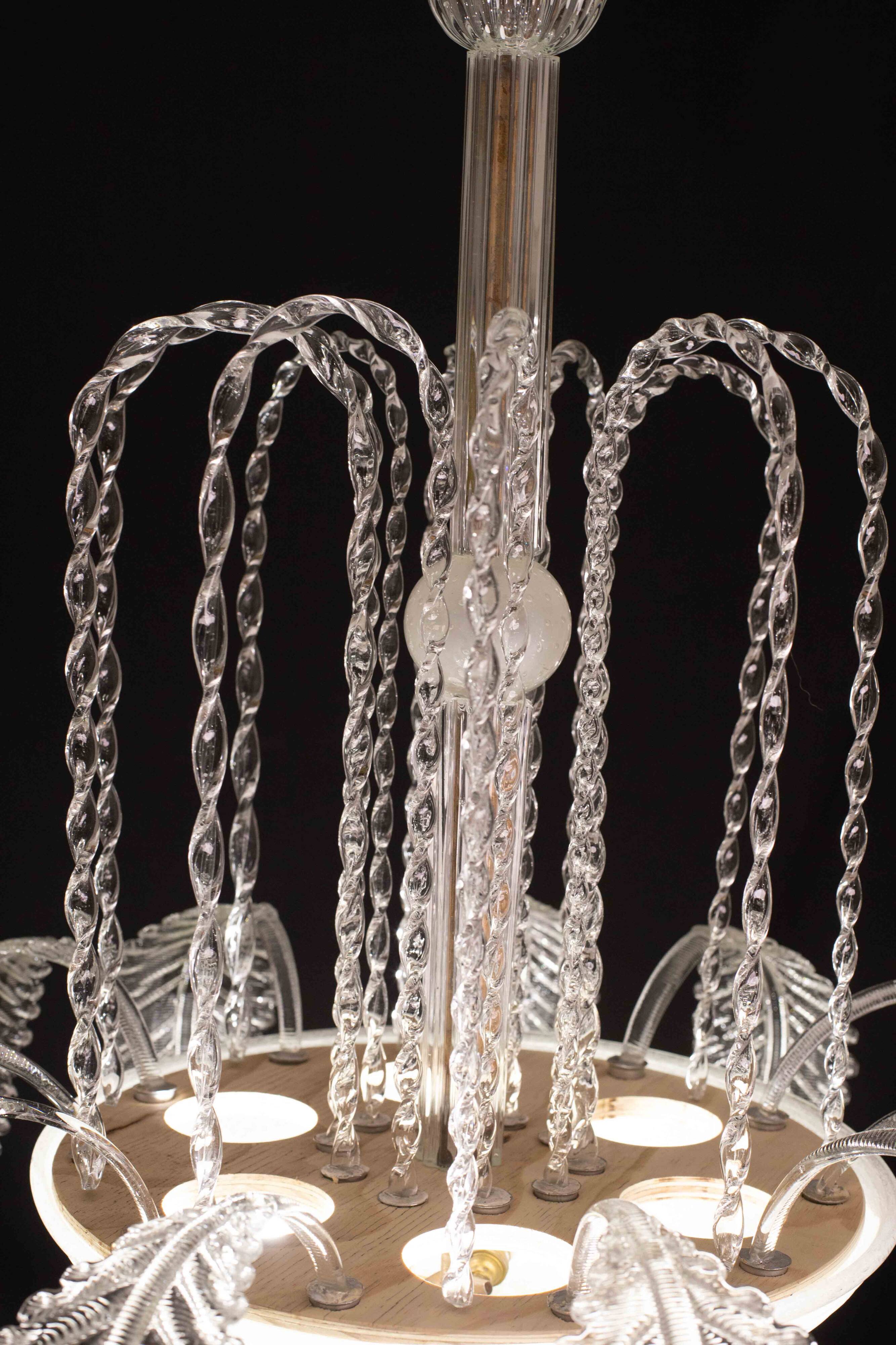 Elegant Art Decò, Barovier & Toso Chandelier, Murano Glass, 1950s
