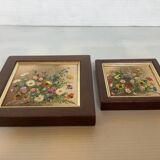 Pair of mini oil painting frames on isorel flowers by Magda Verschaeve