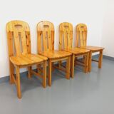 Set of 4 vintage pine chairs from the 70s and 80s
