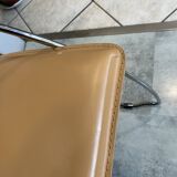 1 Linda armchair chair by Arrben in camel brown leather with a chrome steel frame.