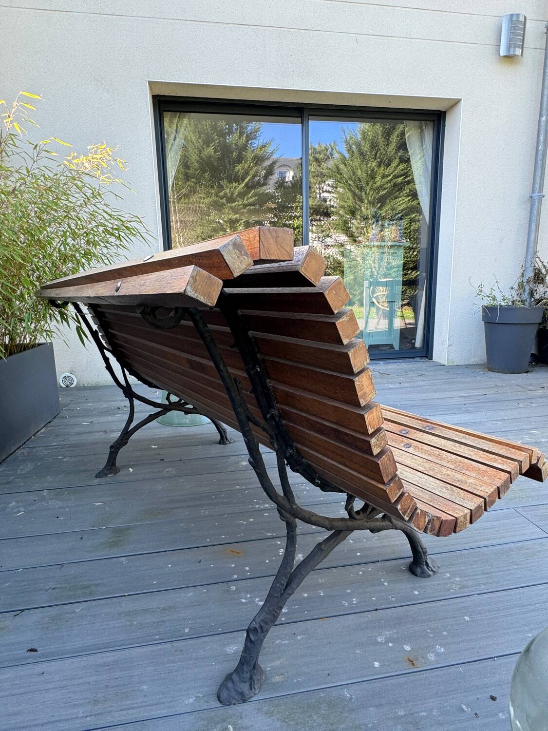 Old slatted public bench