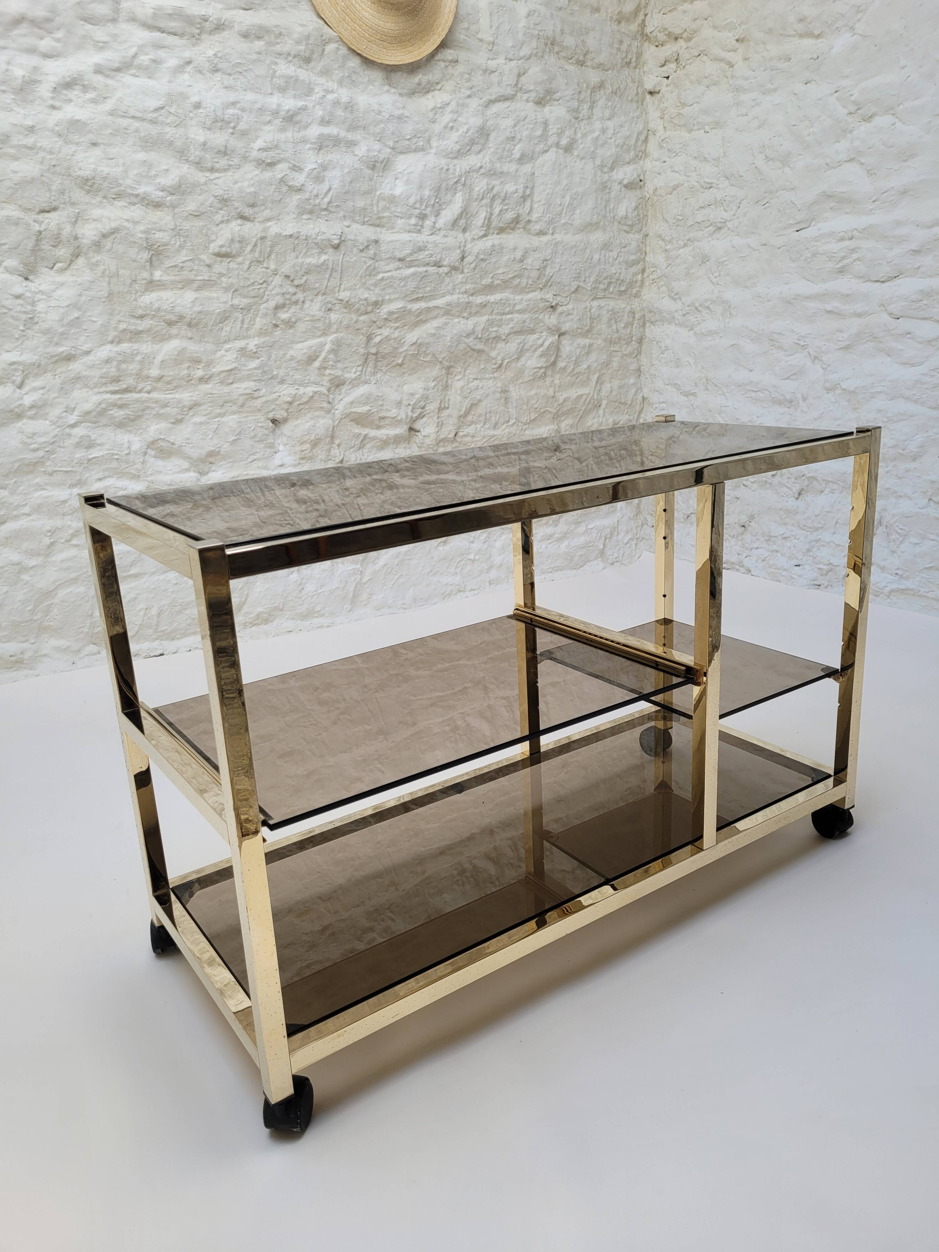 70s glass and gold metal TV stand coffee table