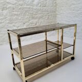 70s glass and gold metal TV stand coffee table
