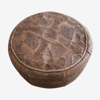 Pouf marocain en cuir texturé