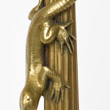 Pair of gilded bronze candlesticks decorated with lizards