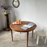 Scandinavian round teak table with extension