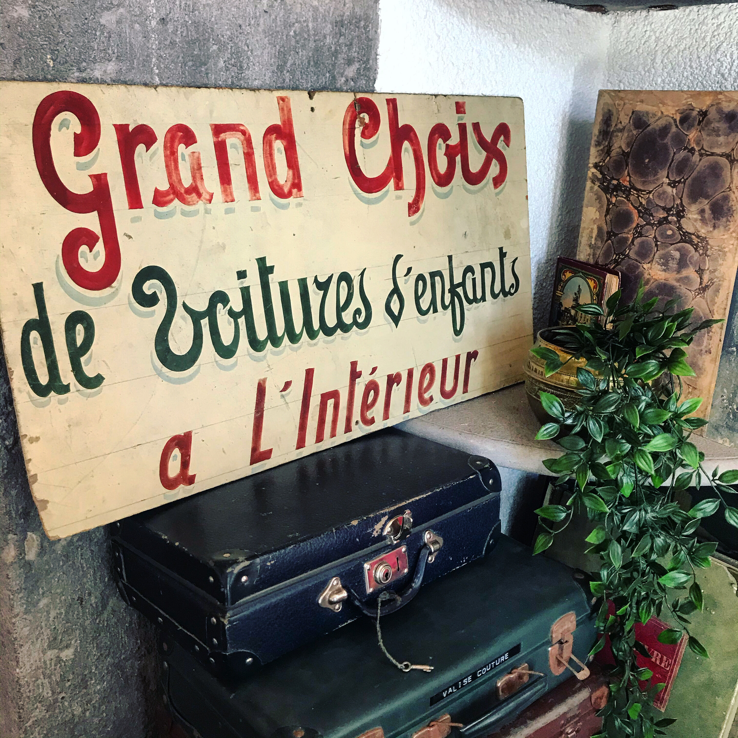 Store sign. Children's cars. Vintage signs. Around 1940/1950s.