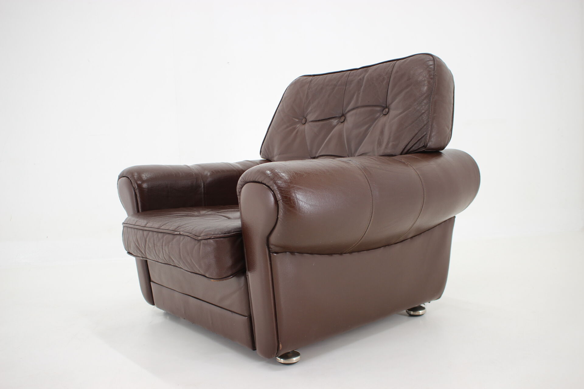 Fauteuil en cuir brun danois des années 1970, Danemark