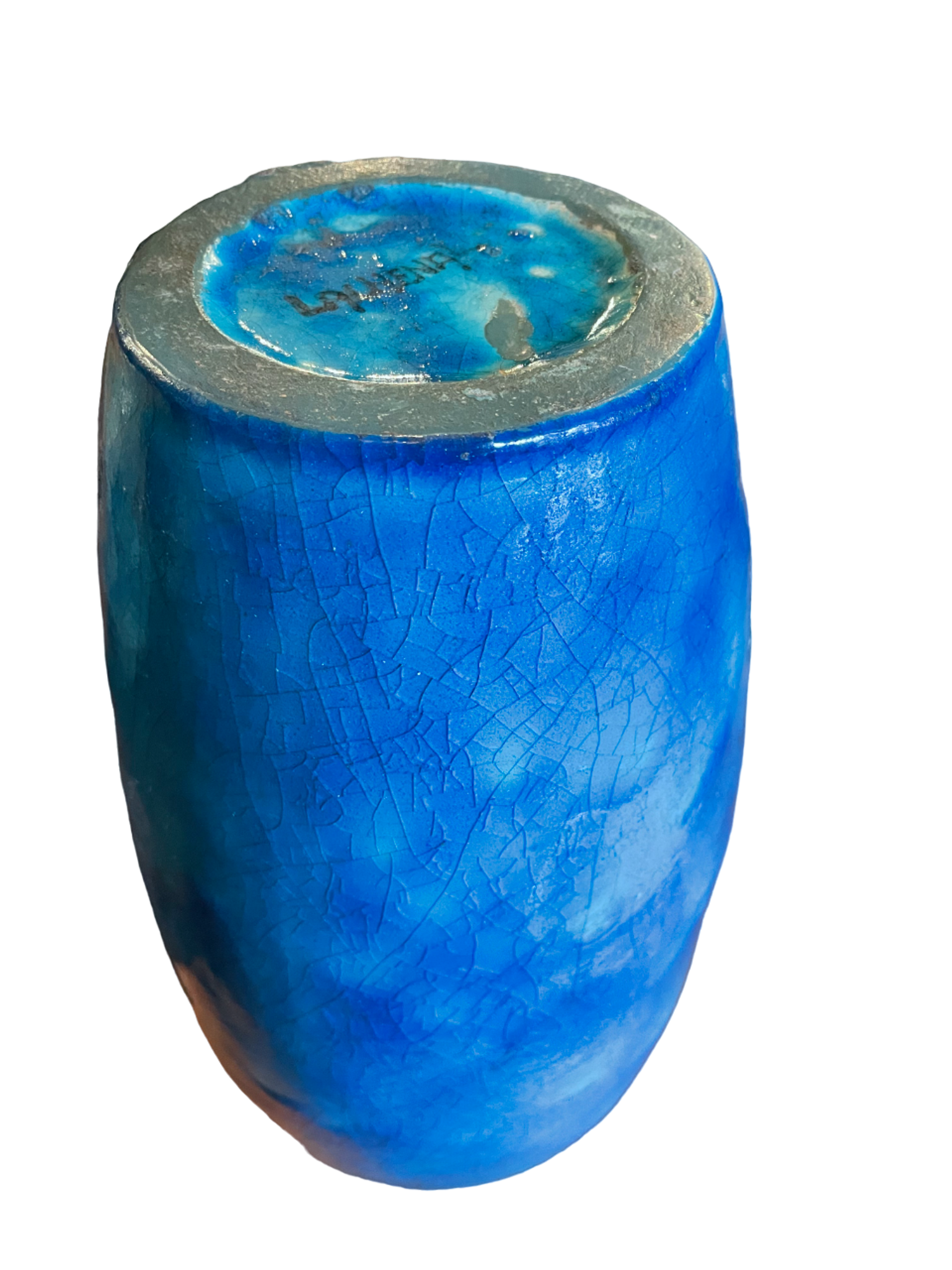 Raoul lachenal ceramic vase with egyptian blue cracked glaze with french baluster
