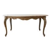 Vintage oval coffee table in marble and gold brass.