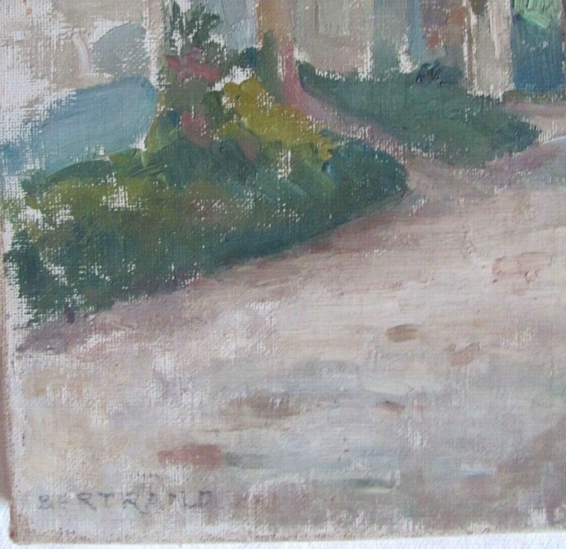 Ancient painting - Lively village street with its bell tower