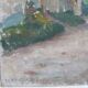 Ancient painting - Lively village street with its bell tower