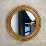 Round mirror with oak frame, vintage