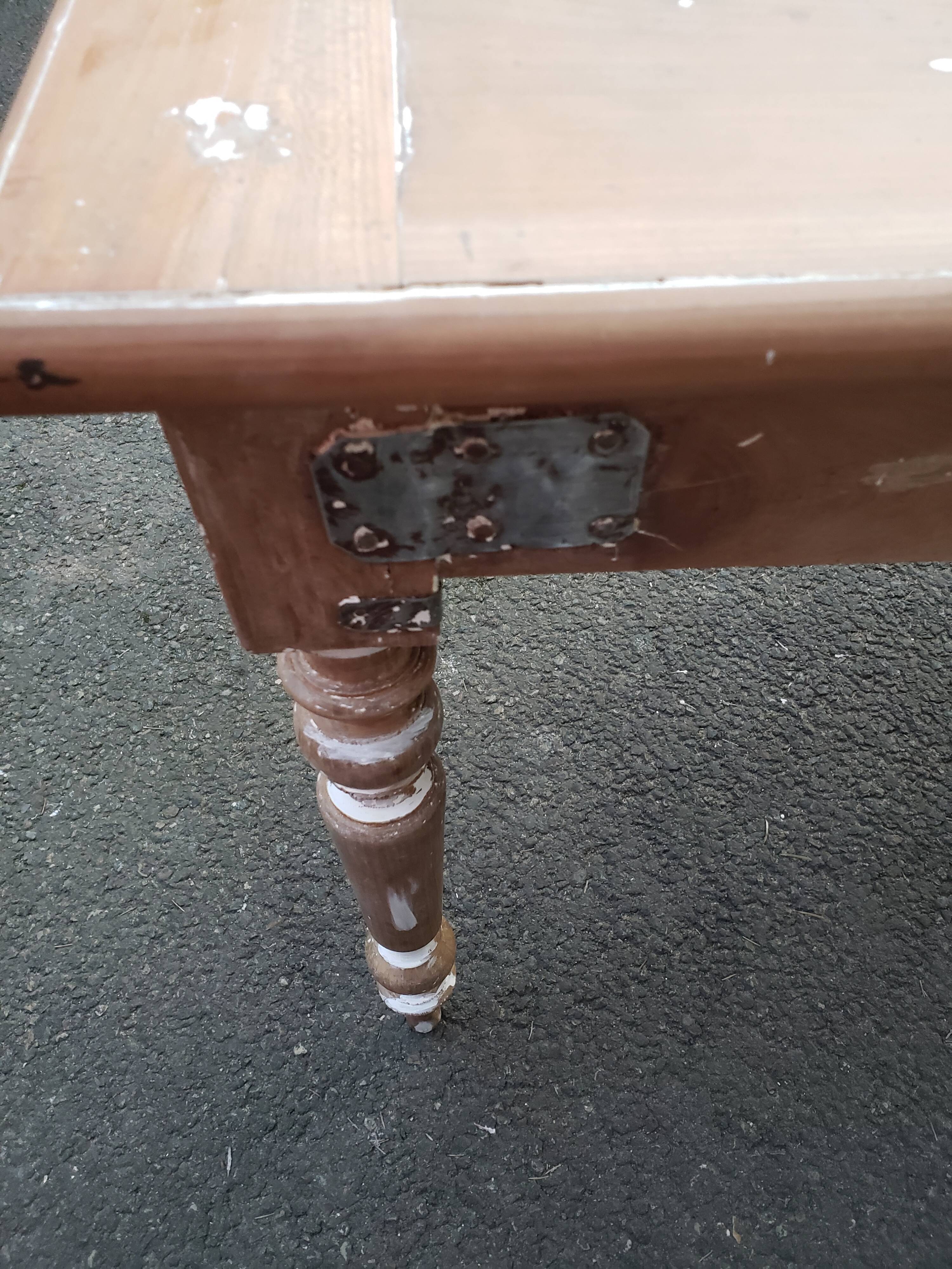 Old patina farm table turned feet