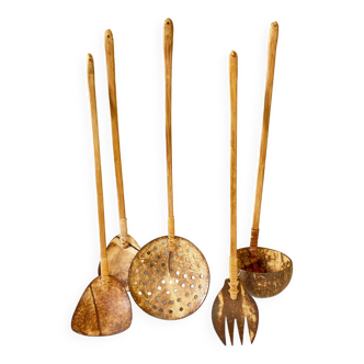 Coconut and bamboo kitchen utensils