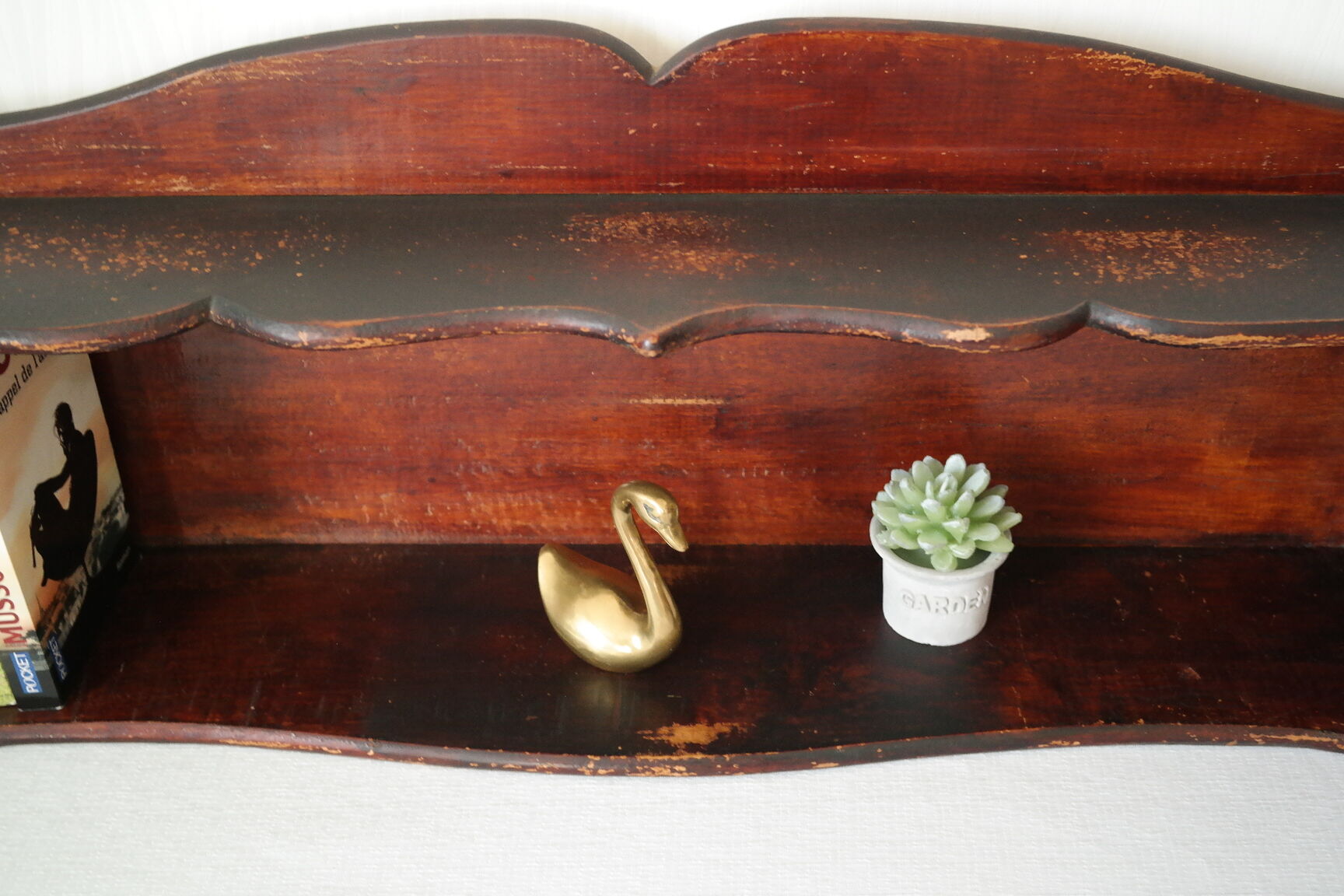 Old country wall shelf in beech wood