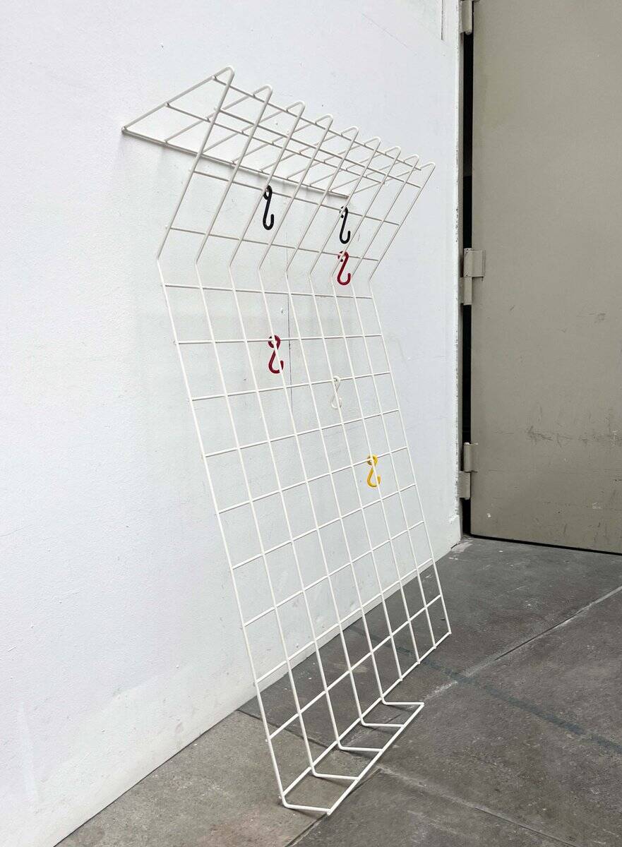 White minimalist string coat rack, modern mid-century, 1960s.