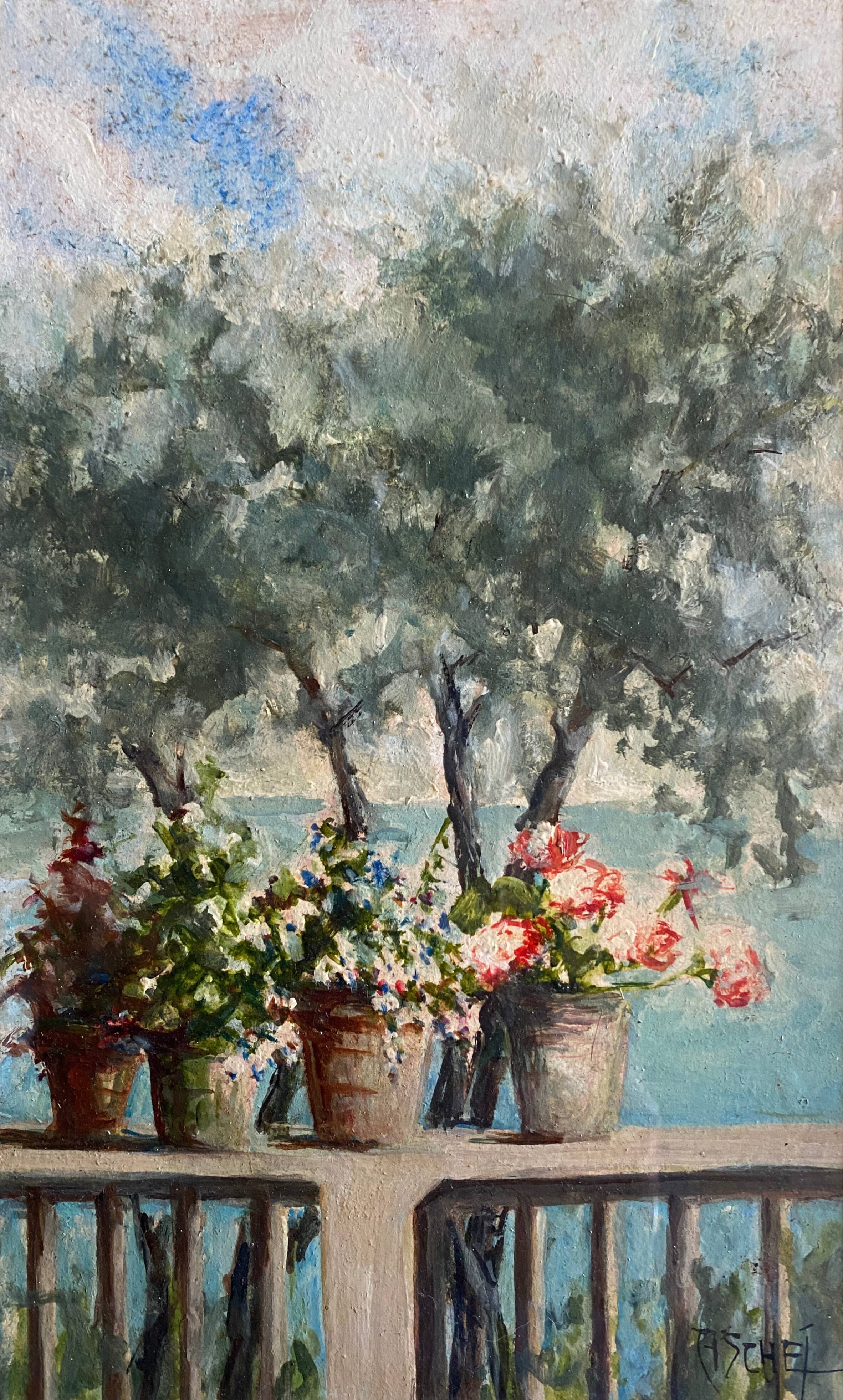 Painting signed Matilde Ascher "Terrace in Bonassola"