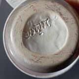 Signed speckled pink ceramic bedside lamp, linen lampshade