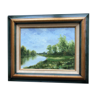 Huile sur toile bord de rivière